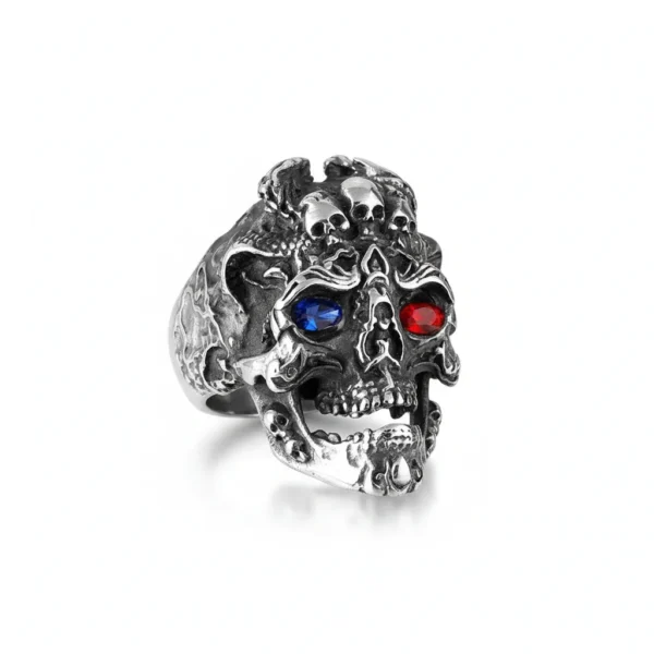 Bague homme acier - tête de crâne biker - crâne Hadès