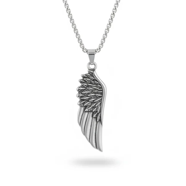 Collier homme acier - Ailes d'ange - aile argentée