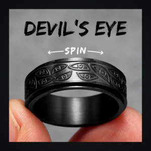 Bague homme acier - démon multi-yeux - anneau tournant yeux espacés (Noir)