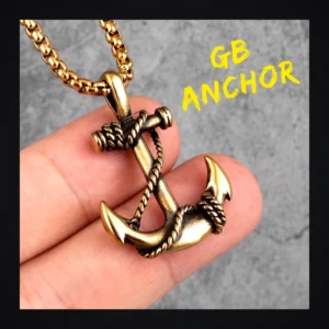 Collier homme acier - ancre marine - doré II