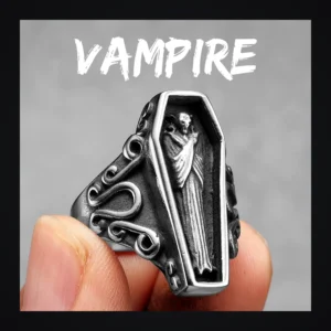 Bague homme acier - cercueil gothique vampire - Argenté