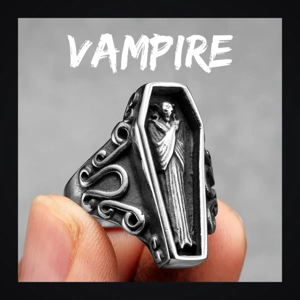 Bague homme acier - cercueil gothique vampire - Argenté