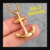 Collier homme acier - ancre marine - doré
