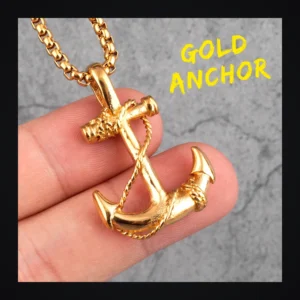 Collier homme acier - ancre marine - doré