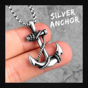 Collier homme acier - ancre marine - Argent