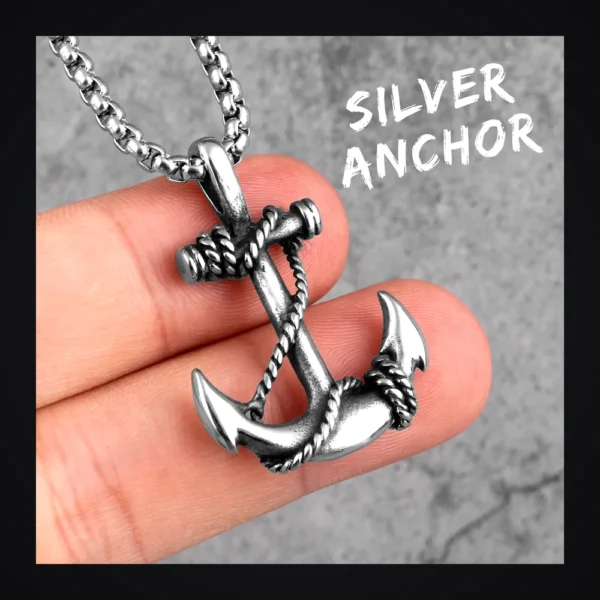 Collier homme acier - ancre marine - Argent