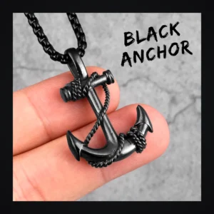 Collier homme acier - ancre marine - Noir