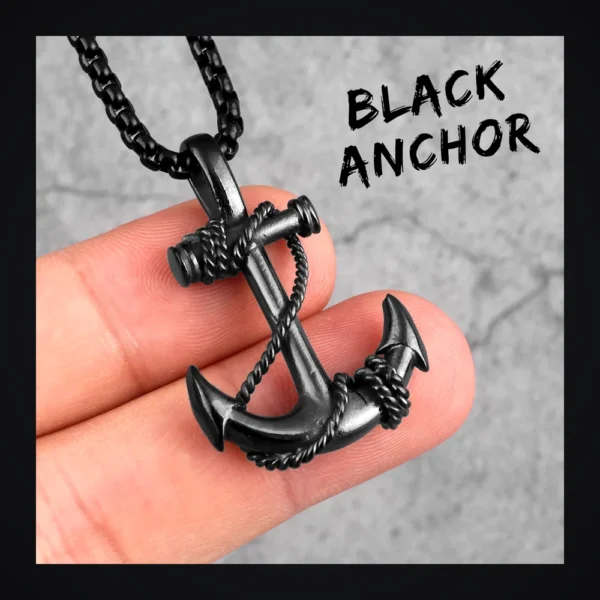 Collier homme acier - ancre marine - Noir