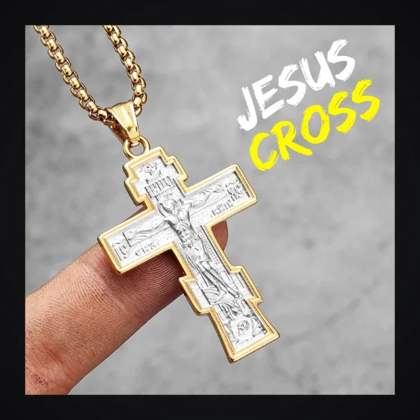 Collier homme acier - Croix INRI - crucifix doré