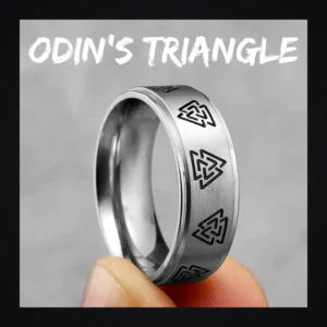 Bague homme acier - runes vikings - valknut d'Odin (Argenté)