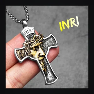 Collier homme acier - Croix INRI massive - argenté II