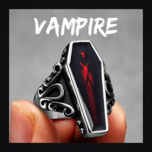 Bague homme acier - cercueil gothique vampire - Rouge