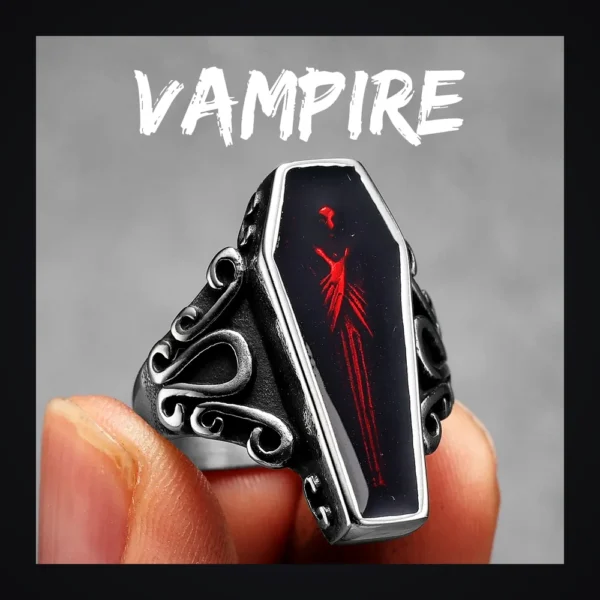 Sa5c71d35e5c045df8ea28c97576c774ap-1 Bague homme acier - cercueil gothique vampire - Rouge