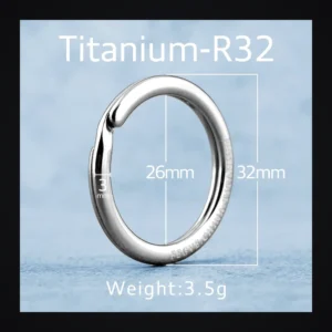 Porte-cles homme en alliage de titane - anneau rond 32 mm