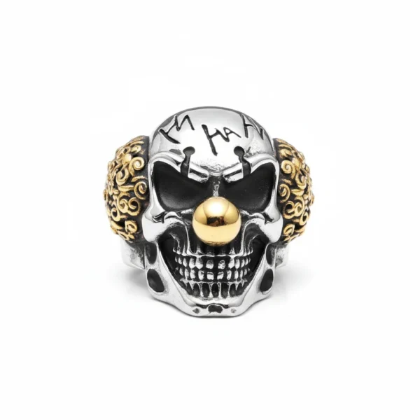 Bague homme acier - crâne gothique rétro - Doré
