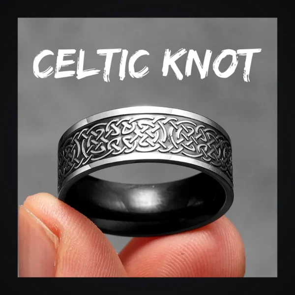 Bague homme acier - nœud celtique viking - Argenté