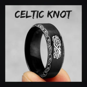 Bague homme acier - runes vikings - nœud celtique gravé (Noir)