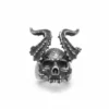 Bague homme acier - tête de crâne biker - crâne cornu