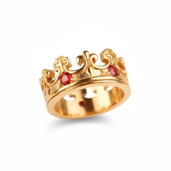 Sb18fc5014b7d48bfbf83fcfe57bcc7d7a-1 Bague homme acier - couronne royale à strass - doré à strass