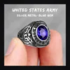 Bague homme acier - style militaire - pierre bleue (argenté)