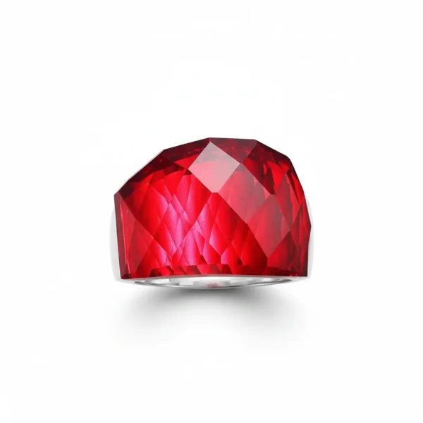 Bague homme acier - cristal gothique - Rouge