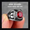 Bague homme en acier 316L aigle ailes deployees serti de strass - Argent-Rouge
