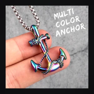 Collier homme acier - ancre marine - Multicolore