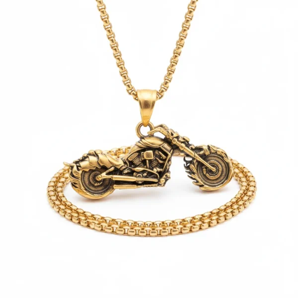 Collier homme acier - Route 66 - chopper doré