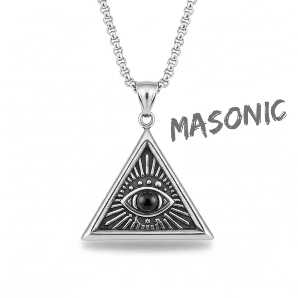 Collier homme acier - Etoile de Salomon - pyramide rayonnante (Argenté)