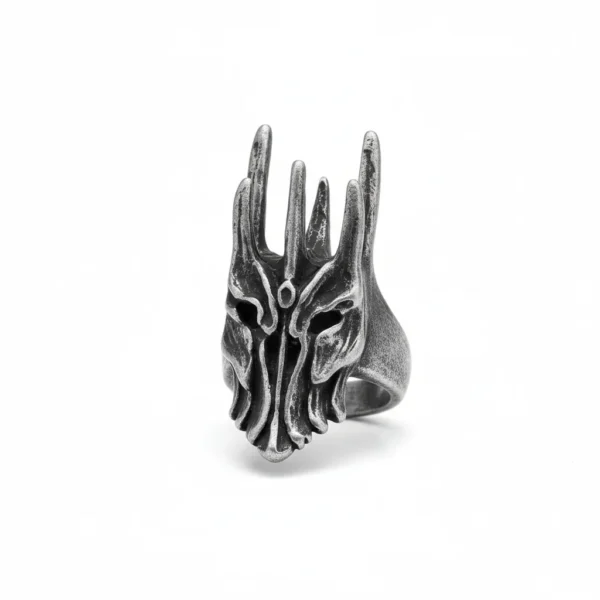 Bague homme acier - tête de crâne biker - roi-liche
