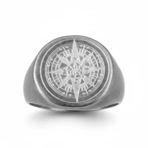 Bague homme acier - boussole voyageur - Gris