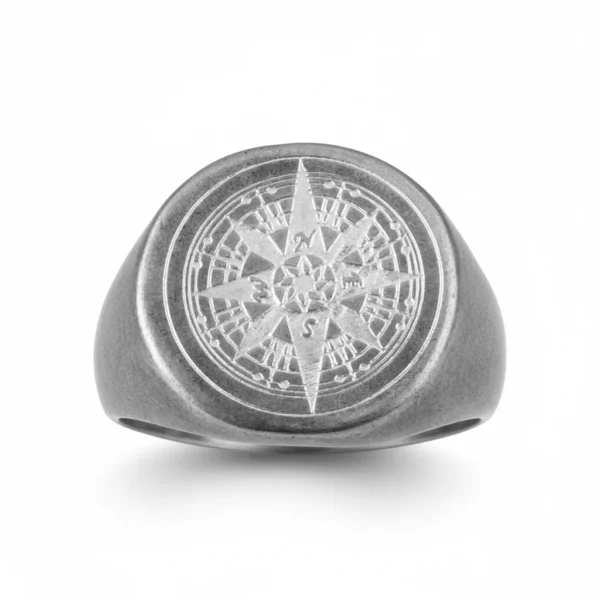 Bague homme acier - boussole voyageur - Gris