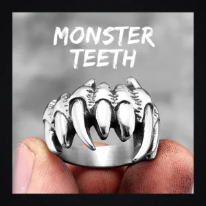 Bague homme acier - crocs de démon - griffes et crocs