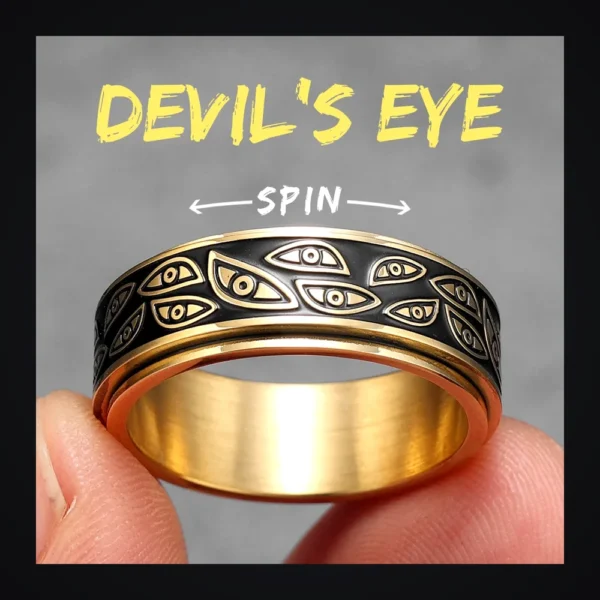 Bague homme acier - démon multi-yeux - Doré