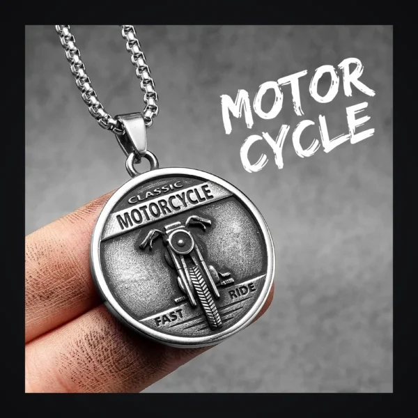 Collier homme acier - Moto - médaillon moto