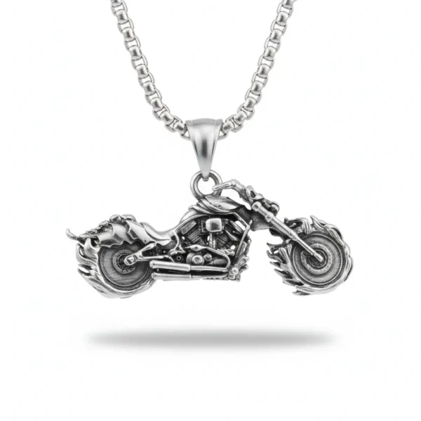 Collier homme acier - Moto - chopper argenté