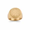Bague homme acier - boussole voyageur - doré