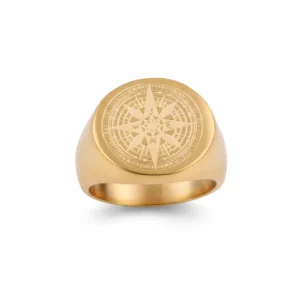 Bague homme acier - boussole voyageur - doré