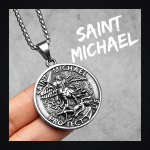 Collier homme acier - Saint-Michel - médaillon argenté