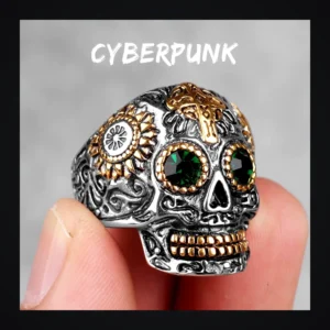 Se73b8b2594f04d6b96400e63fb52e8deA-1 Bague homme acier - Crane et croix - Skull