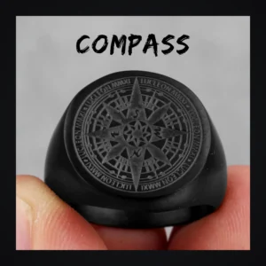 Bague homme acier - boussole voyageur - Noir
