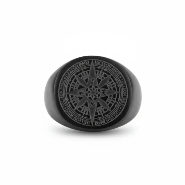 Bague homme acier - boussole voyageur - Noir