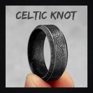 Bague homme acier - runes vikings - nœud celtique (Noir)