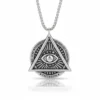 Collier homme acier - Etoile de Salomon - œil dans la pyramide (Argenté)